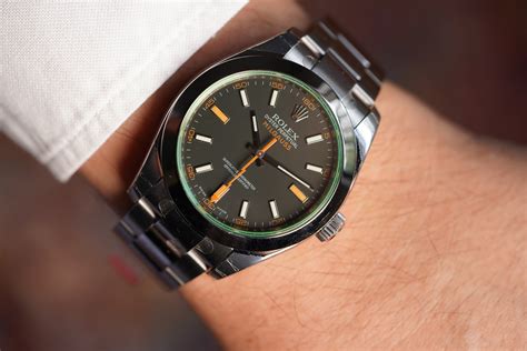 rolex milgauss black dial green crystal|rolex milgauss armband.